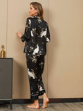 SilkSilky UK Pure Silk Long Sleeve Lapel Women's Pyjamas Black 002