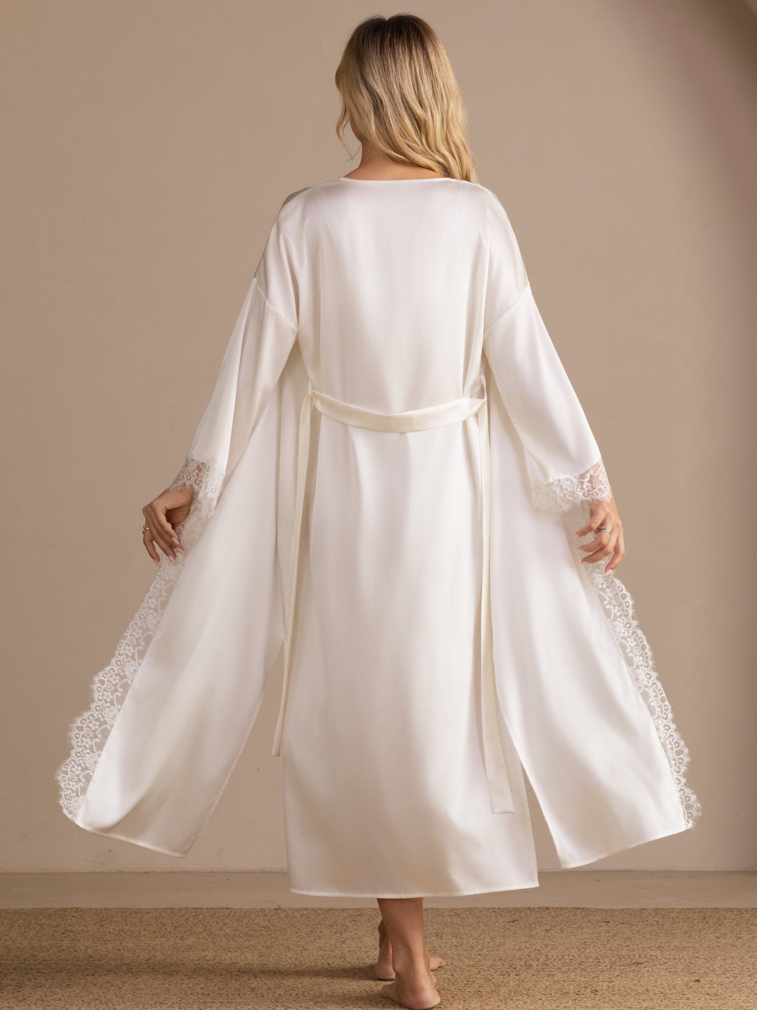 [White] SilkSilky-UK 3/4 Sleeve Womens Robe 002