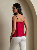 [Wine] SilkSilky-UK 19Momme Stretch Silk Charmeuse Spaghetti Strap Cowl Neck Camisole 002