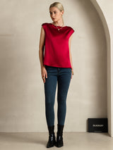 [Wine] SilkSilky-UK Cap Sleeve Round Neck Women's T-Shirt 007