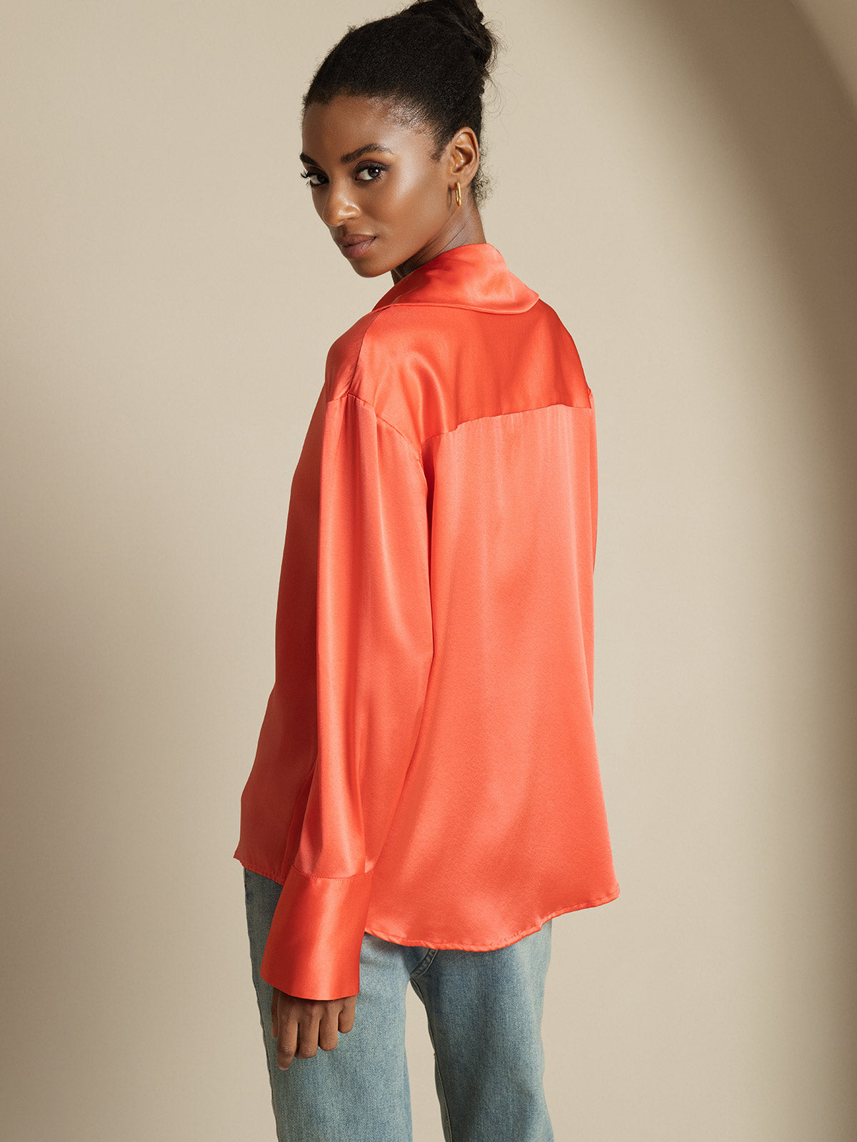 [Imperial Red] SilkSilky-UK 19Momme Silk Notch Collar Women's Shirt 002