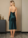 SilkSilky UK 19Momme Pure Silk Sleeveless V Neck Dress DarkGreen 002