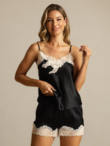 [Black] SilkSilky-UK Spaghetti Strap V Neck Camisole Set 003