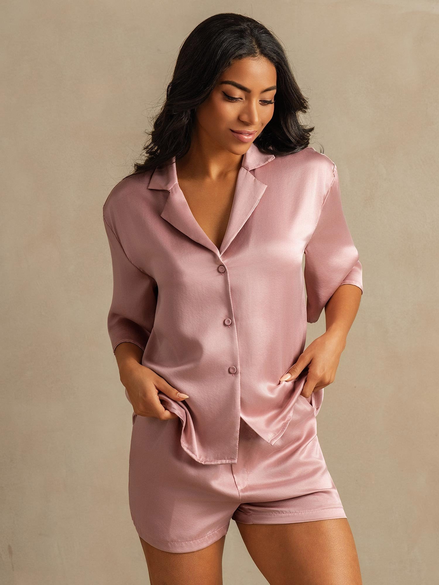 [Peach Skin] SilkSilky-UK 19Momme Pure Silk Collar Women's Pyjamas 003,