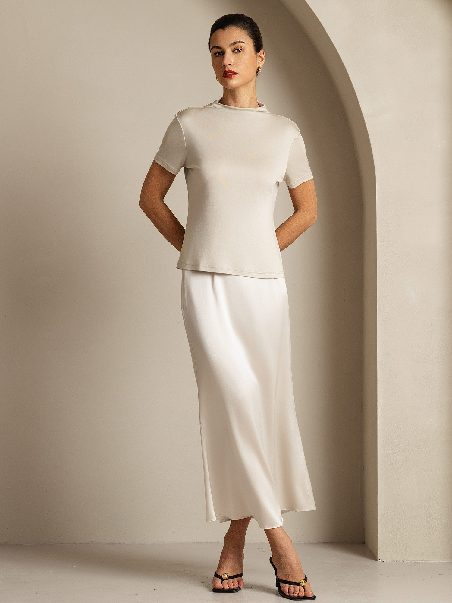 [Gray] SilkSilky-UK Pure Silk Collar Women's T-Shirt 007