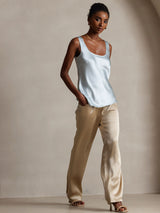 [Light Blue] SilkSilky-UK 19Momme Stretch Silk Charmeuse Sleeveless Scoop Neck Camisole 003