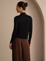 [Black] SilkSilky-UK Long Sleeve Wrap Women's Blouse 002
