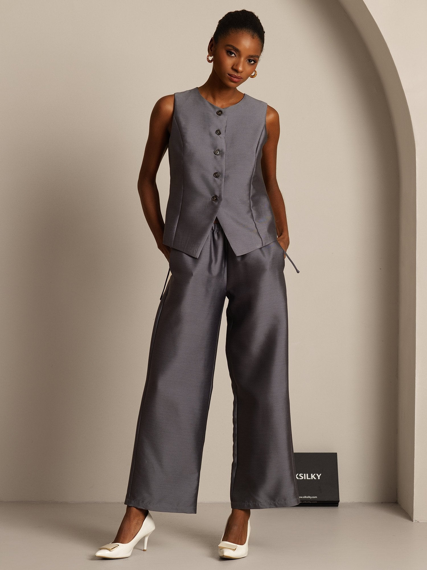 [Gray] SilkSilky-UK 32Momme Silk-Wool Blend Womens Vest 006