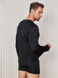 SilkSilky UK Silk Knitted Long Sleeve Round Neck Men's T Shirt Black 002