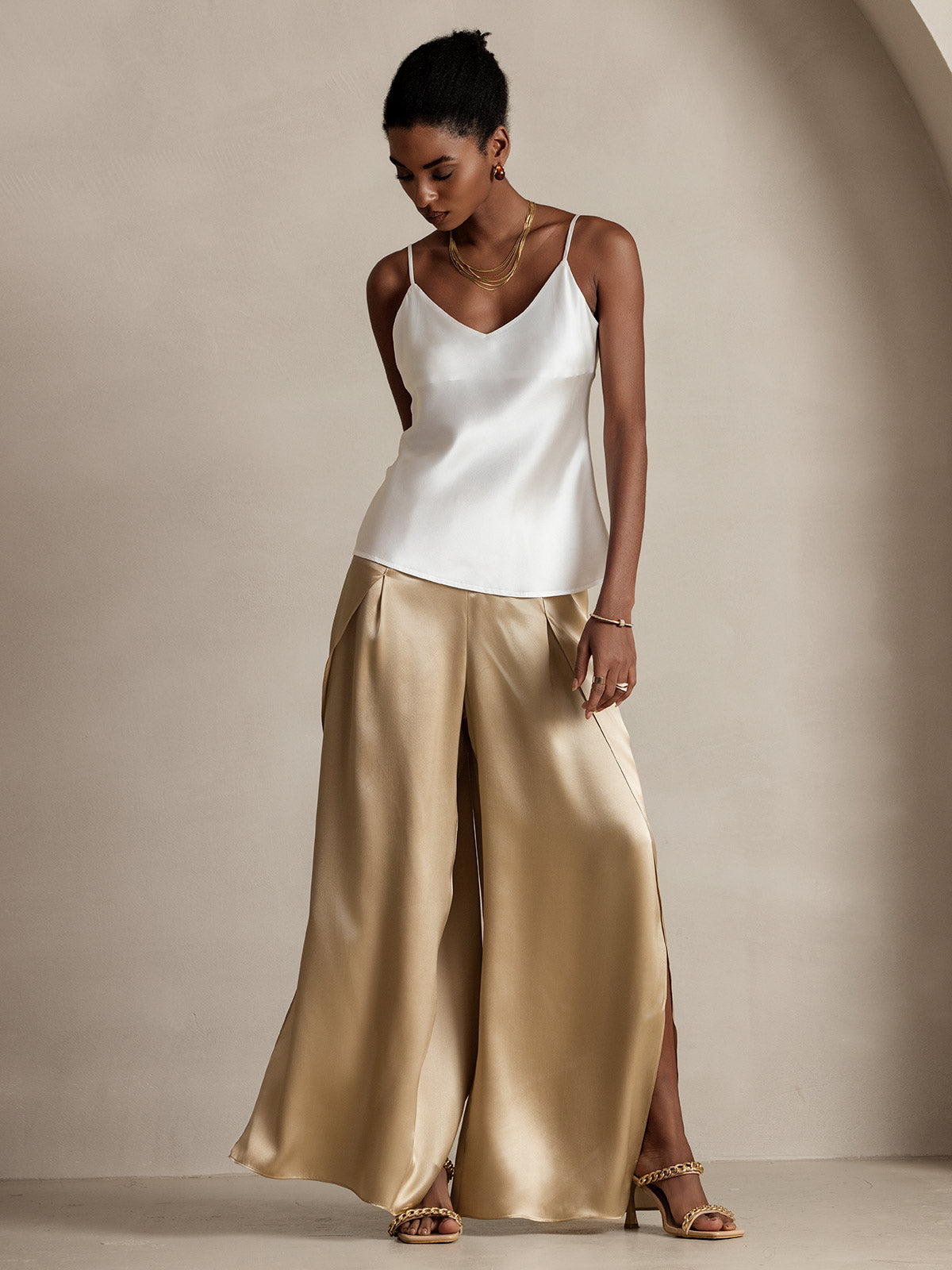 [Champagne] SilkSilky-UK 19Momme Silk Split Women's Pants 005