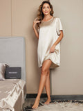 SilkSilky UK Pure Silk Short Sleeve Round Neck Nightdress Champagne 005