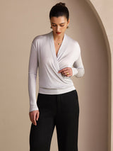 [Gray] SilkSilky-UK Long Sleeve Wrap Women's Blouse 004
