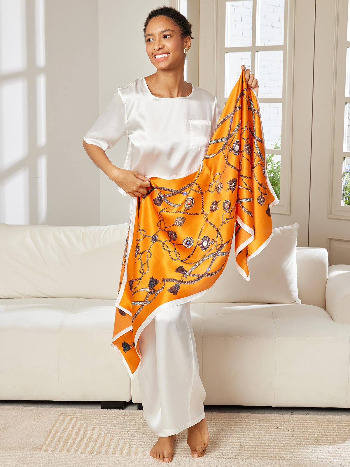 SilkSilky UK Pure Silk Scarf Orange 005