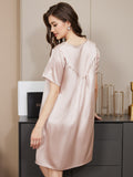 SilkSilky UK Pure Silk Short Sleeve Round Neck Nightdress Pink 009