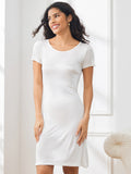 SilkSilky UK Silk Knitted Short Sleeve Round Neck Women's Loungewear White 006