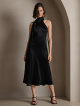 [Black] SilkSilky-UK Sleeveless Tie Neck Dress 004