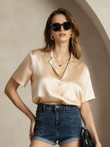 [Champagne] SilkSilky-UK 19Momme Silk Notched Neck Women's Shirt 005