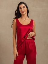 [Wine] SilkSilky-UK 19Momme Machine-Washable Silk Sleeveless Scoop Neck Women's Pyjamas 007