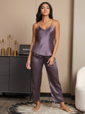 SilkSilky UK Pure Silk Sleeveless V Neck Camisole Set PurpleGray 005