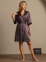 [Purple Gray] SilkSilky-UK Half Sleeve Women's Dressing Gown 004