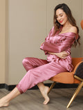 SilkSilky-UK Pure Silk Long Sleeve Lapel Women's Pyjamas PaleMauve 007