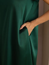 [Dark Green] SilkSilky-UK Short Sleeve Round Neck Dress 006