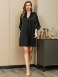 SilkSilky UK Pure Silk Half Sleeve Nightgown&Robe Set Black 005