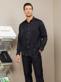 SilkSilky UK Silk Long Sleeve Collar Men's Shirt Black 003