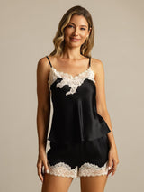 [Black] SilkSilky-UK Spaghetti Strap V Neck Camisole Set 001