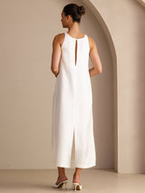[White] SilkSilky-UK Sleeveless Crew Neck Dress 002