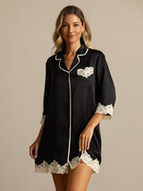 [Black] SilkSilky-UK Pure Silk Collar Nightshirt 003