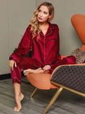 SilkSilky UK Pure Silk Long Sleeve Lapel Women's Pyjamas Wine 006