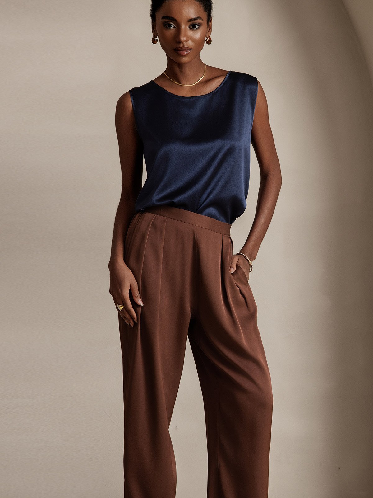 [Dark Blue] SilkSilky-UK 19Momme Silk Round Neck Camisole 003