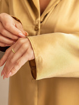 [Tan] SilkSilky-UK 19Momme Machine-Washable Silk Long Sleeve Notch Collar Women's Pyjamas 006