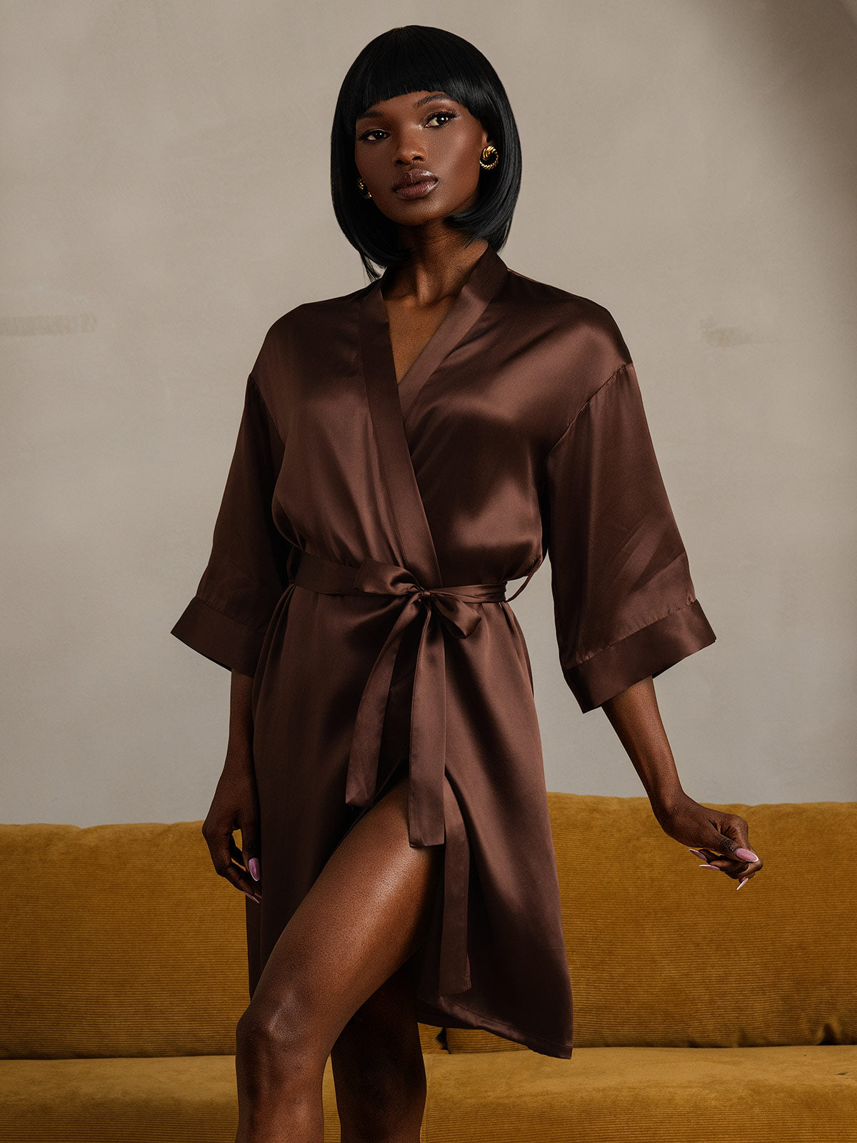 [Coffee] SilkSilky-UK Pure Silk Womens Robe 006