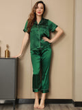 SilkSilky UK Pure Silk Short Sleeve Lapel Women's Pyjamas Green 001