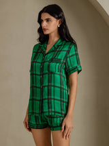 [Green Plaid] SilkSilky-UK Short Sleeve Notch Collar Women's Pyjamas 003