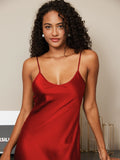 SilkSilky-UK Pure Silk Sleeveless Round Neck Nightdress Wine 003