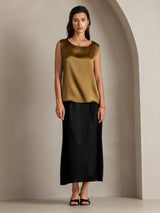 [Brown] SilkSilky-UK 19Momme Stretch Silk Charmeuse Sleeveless Round Neck Camisole 005