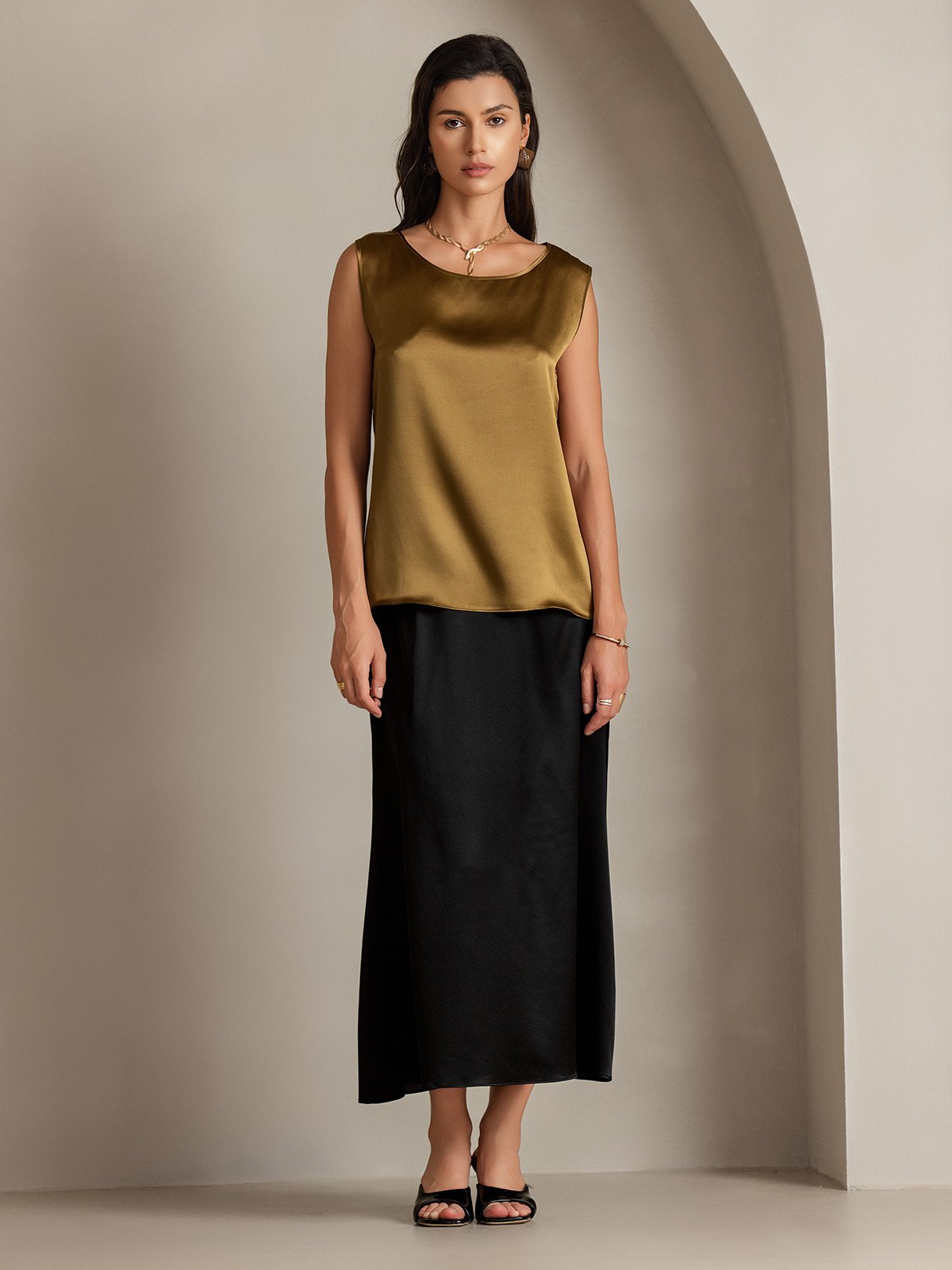 [Brown] SilkSilky-UK 19Momme Silk Round Neck Camisole 005