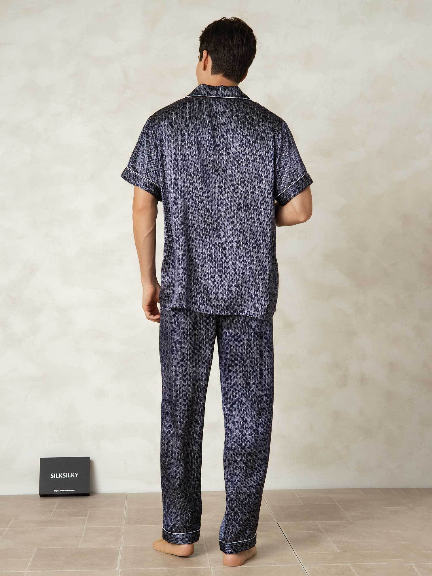 [NavyGinkgo] SilkSilky-UK Pure Silk Collar Men's Pyjamas 002