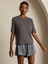 [Gray] SilkSilky-UK Half Sleeve Crew Neck Women's T-Shirt 006