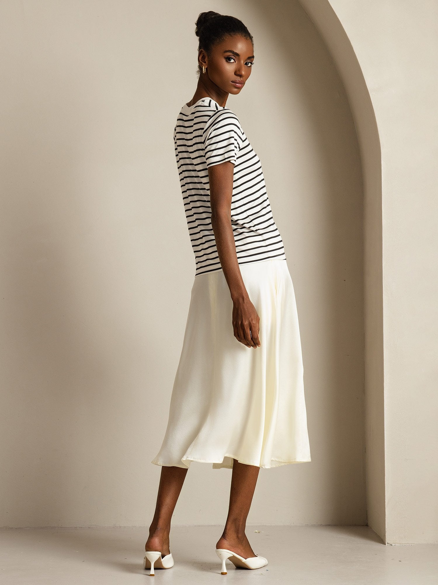 [WhiteStripe] SilkSilky-UK Pure Silk Crew Women's T-Shirt 006