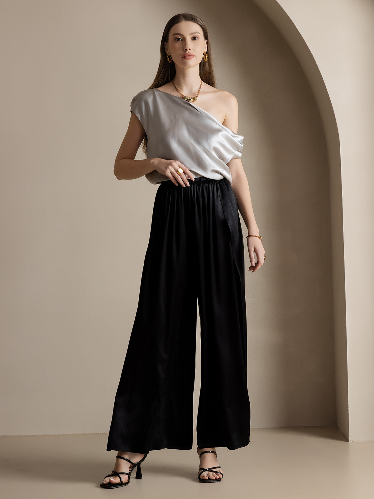 [Black] SilkSilky-UK 19Momme Silk Split Women's Pants 006
