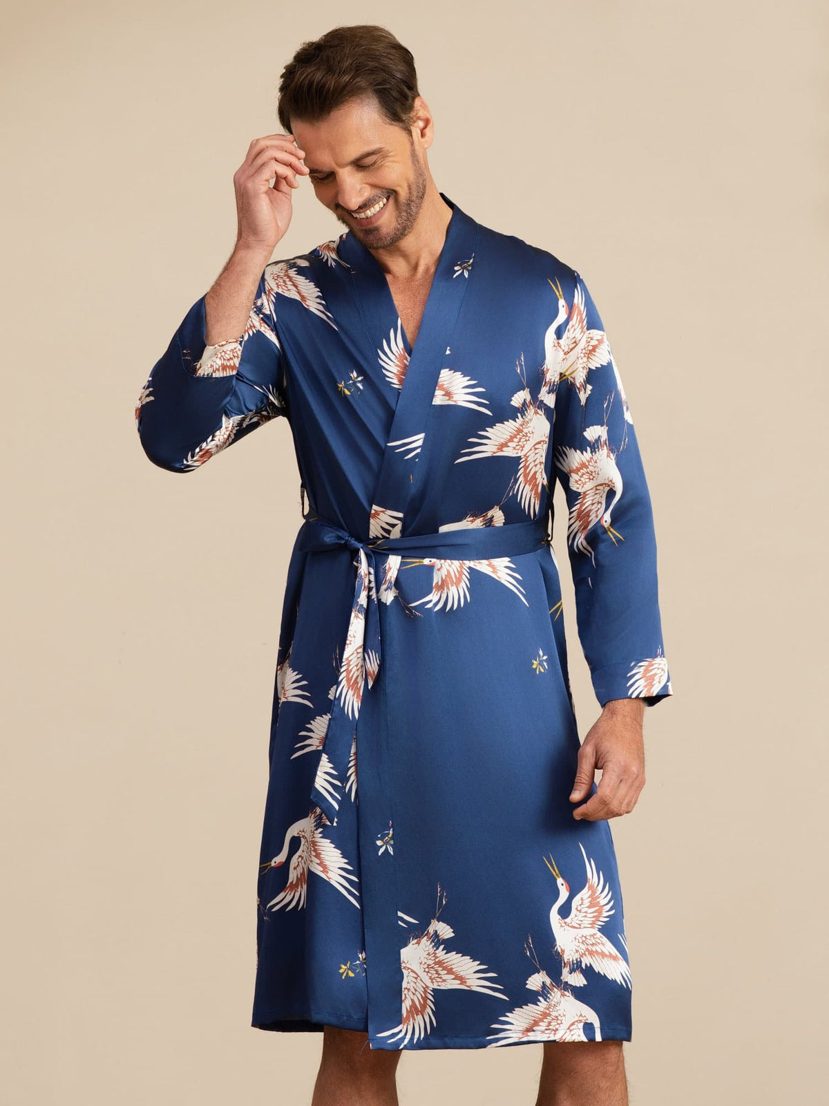[Dark Blue] SilkSilky-UK 19Momme Mens Robe 002