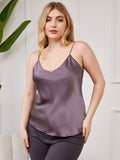 SilkSilky UK Pure Silk V Neck Plus Size Camisole Top PurpleGray 003