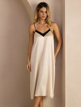 [Brown Rice] SilkSilky-UK Spaghetti Strap V Neck Dress 001