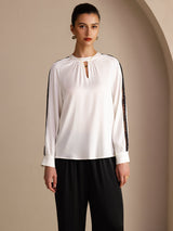 [White] SilkSilky-UK Long Sleeve Keyhole Neck Women's Blouse 001