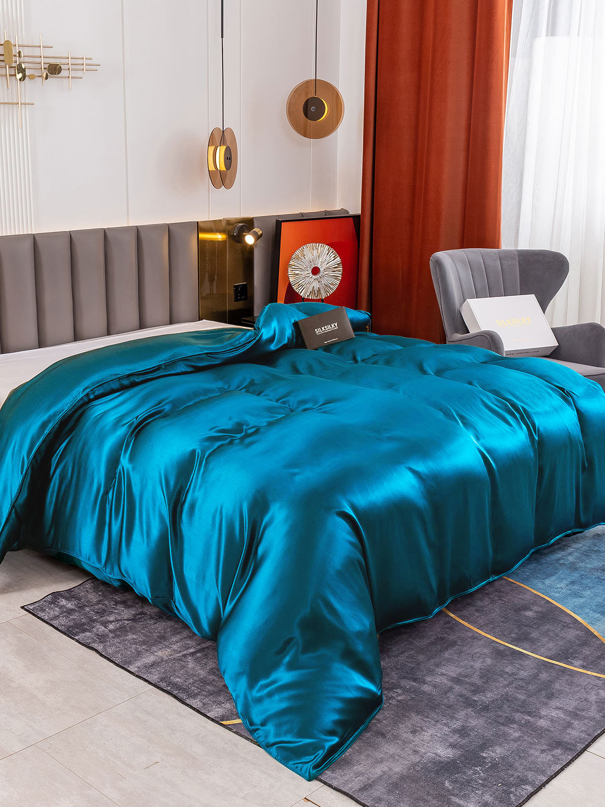 [Teal] SilkSilky-UK 19Momme Pure Silk Duvet Cover 001