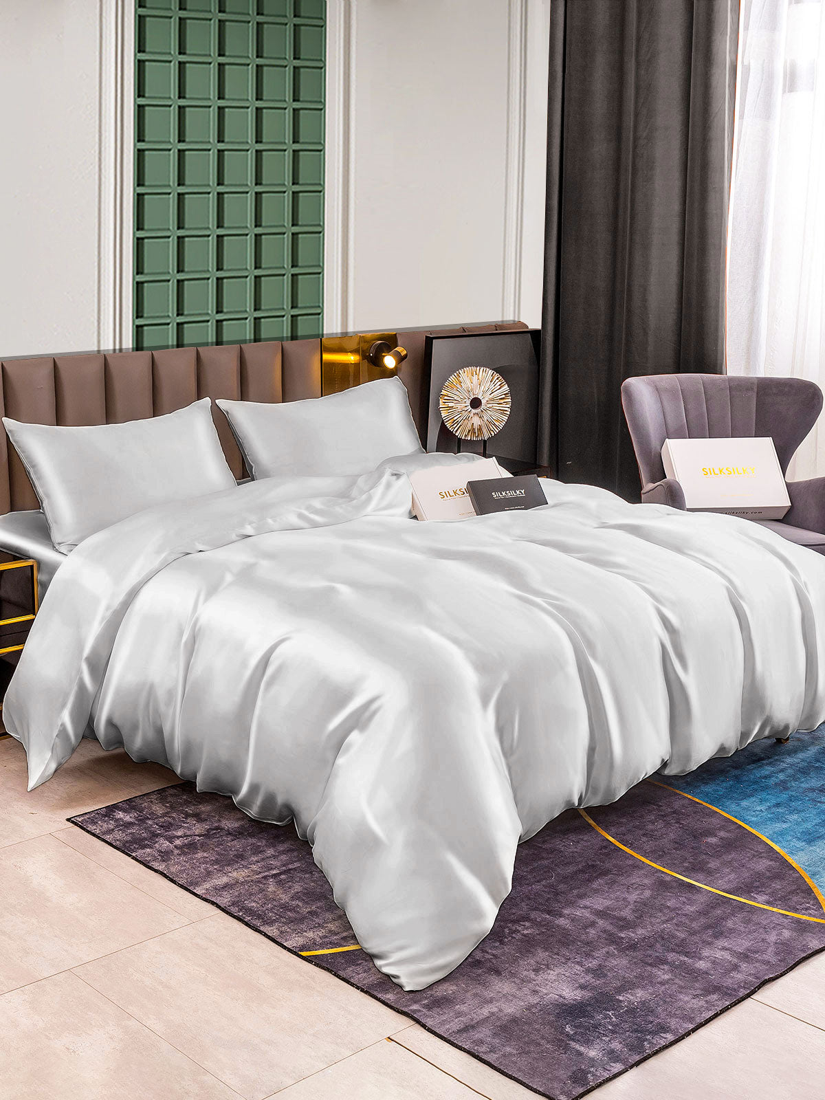 [Silver] SilkSilky-UK 25Momme Pure Silk Bedding Set 005